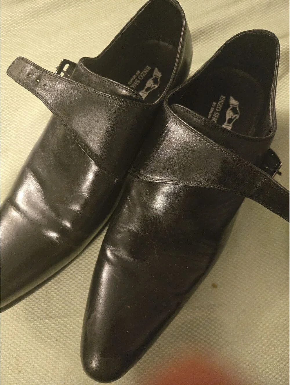 Enzo Shoes by Spano Black Leather Single Monk Strap Loafers Size 44